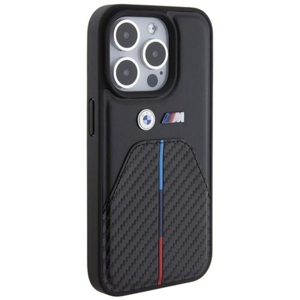 BMW BMHCP15X22NSTB iPhone 15 Pro Max 6.7" fekete bélyegzett tricolor csíkozású csíkok tok