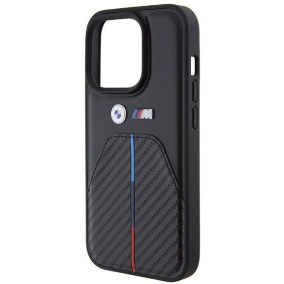 BMW BMHCP15X22NSTB iPhone 15 Pro Max 6.7" fekete bélyegzett tricolor csíkozású csíkok tok