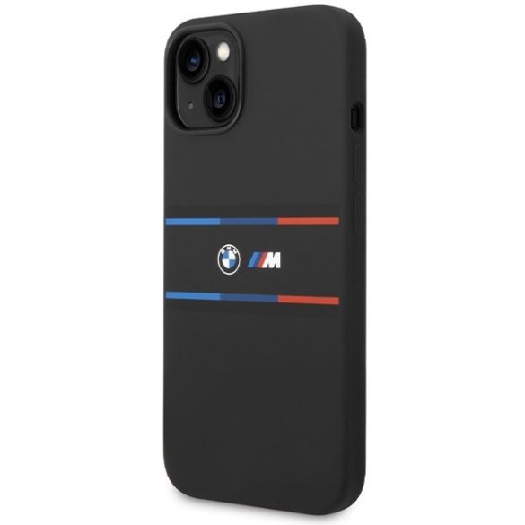 BMW BMHCP15S22SDTK iPhone 15 / 14 / 13 6.1" fekete keménytok M szilikon tricolor vonalak