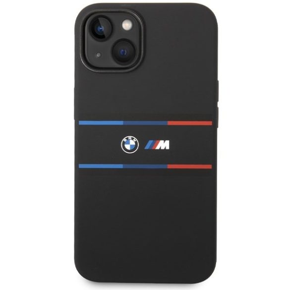 BMW BMHCP15S22SDTK iPhone 15 / 14 / 13 6.1" fekete keménytok M szilikon tricolor vonalak