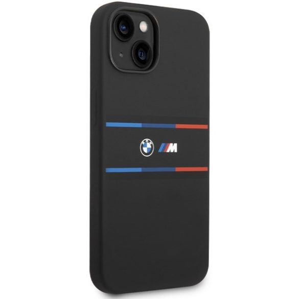 BMW BMHCP15S22SDTK iPhone 15 / 14 / 13 6.1" fekete keménytok M szilikon tricolor vonalak