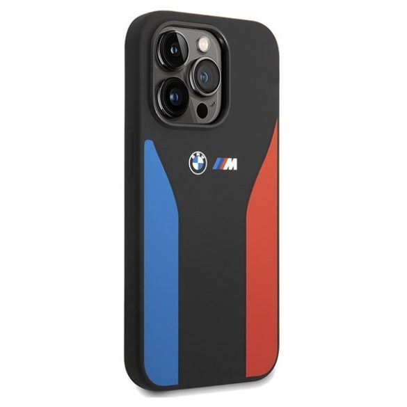 BMW BMHCP15X22SCSK iPhone 15 Pro Max 6.7" fekete szilikon kék és piros csíkok M kollekció tok