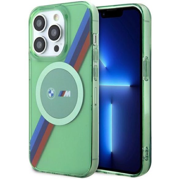 BMW BMHMP15LHDTN iPhone 15 Pro 6.1" zöld keménytok M Tricolor Stripes MagSafe tok