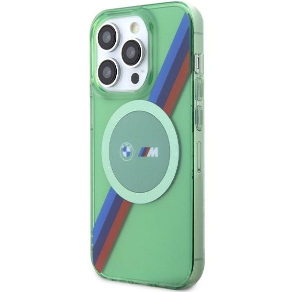 BMW BMHMP15LHDTN iPhone 15 Pro 6.1" zöld keménytok M Tricolor Stripes MagSafe tok