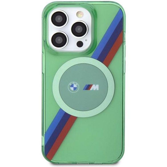 BMW BMHMP15LHDTN iPhone 15 Pro 6.1" zöld keménytok M Tricolor Stripes MagSafe tok