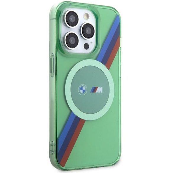 BMW BMHMP15LHDTN iPhone 15 Pro 6.1" zöld keménytok M Tricolor Stripes MagSafe tok