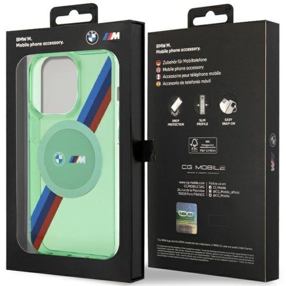 BMW BMHMP15LHDTN iPhone 15 Pro 6.1" zöld keménytok M Tricolor Stripes MagSafe tok