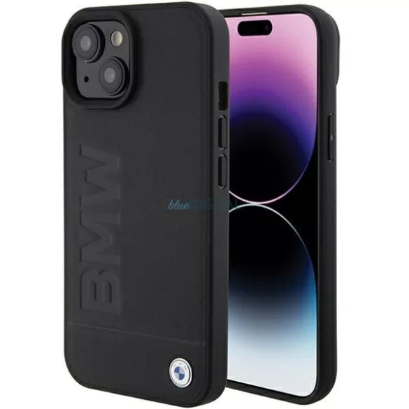 BMW BMHMP15MSLLBK iPhone 15 Plus 6.7" fekete MagSafe Hot Stamp bőr tok