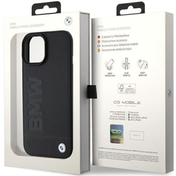 BMW BMHMP15MSLLBK iPhone 15 Plus / 14 Plus 6.7" fekete MagSafe Hot Stamp bőr tok