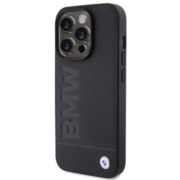 BMW BMHMP15LSLLBK iPhone 15 Pro 6.1" fekete MagSafe bőr beleégetett logó tok