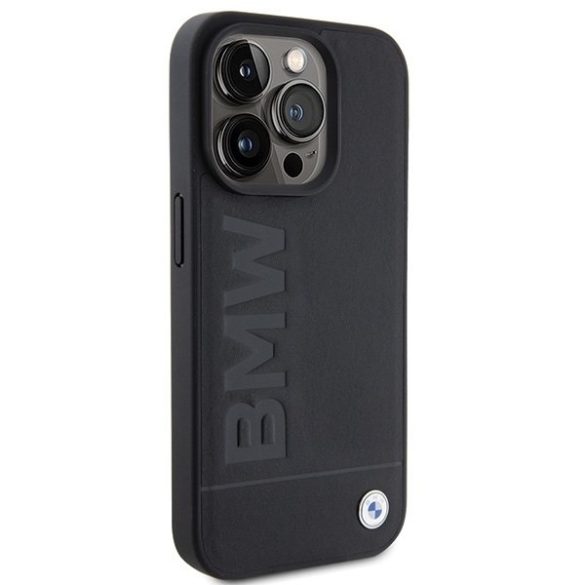 BMW BMHMP15LSLLBK iPhone 15 Pro 6.1" fekete MagSafe bőr beleégetett logó tok