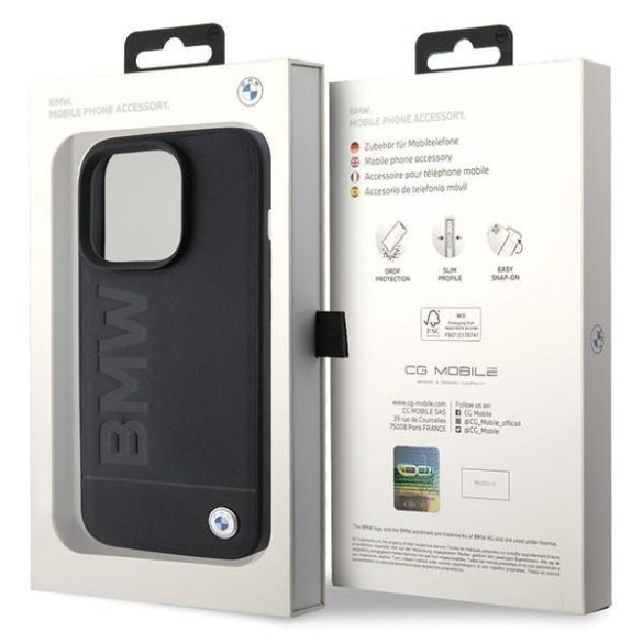 BMW BMHMP15LSLLBK iPhone 15 Pro 6.1" fekete MagSafe bőr beleégetett logó tok