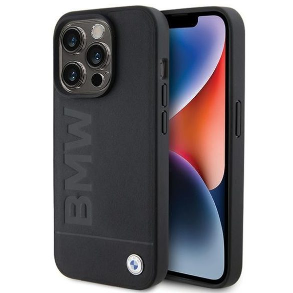 BMW BMHMP15XSLLBK iPhone 15 Pro Max 6.7" fekete MagSafe bőr beleégetett logó tok