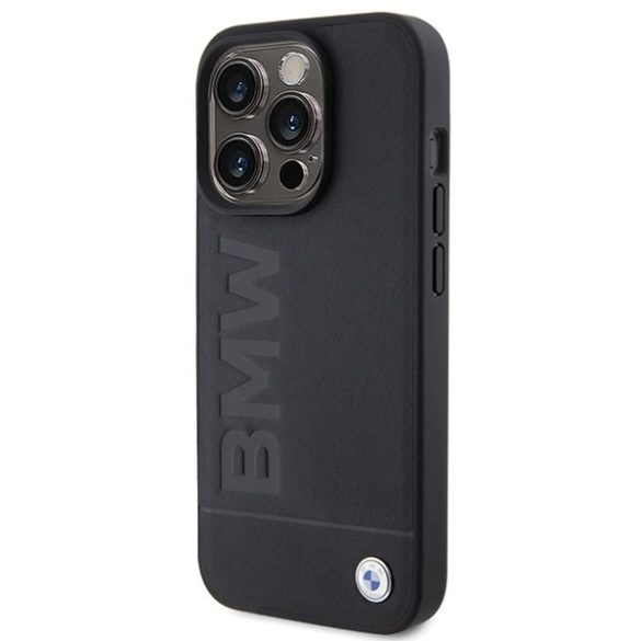 BMW BMHMP15XSLLBK iPhone 15 Pro Max 6.7" fekete MagSafe bőr beleégetett logó tok