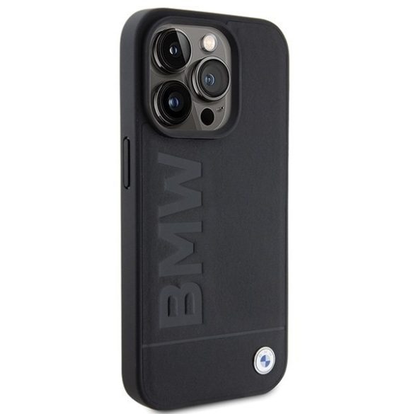 BMW BMHMP15XSLLBK iPhone 15 Pro Max 6.7" fekete MagSafe bőr beleégetett logó tok