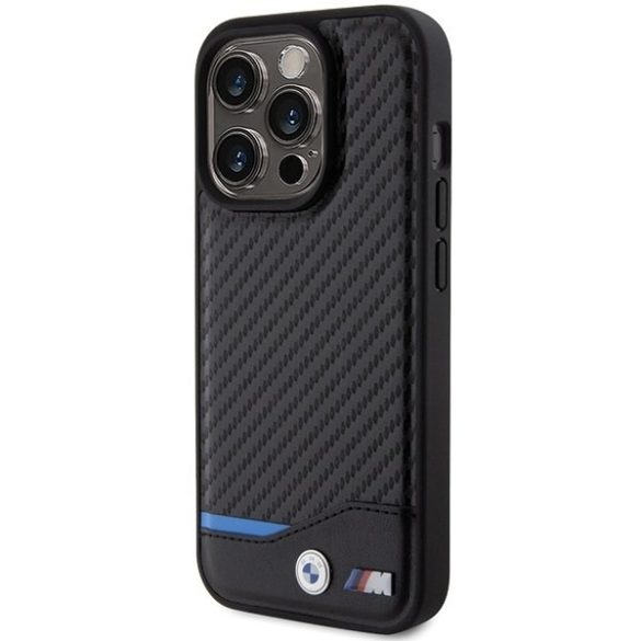 BMW BMHMP15L22NBCK iPhone 15 Pro 6.1" fekete bőr keménytok Carbon MagSafe bőr