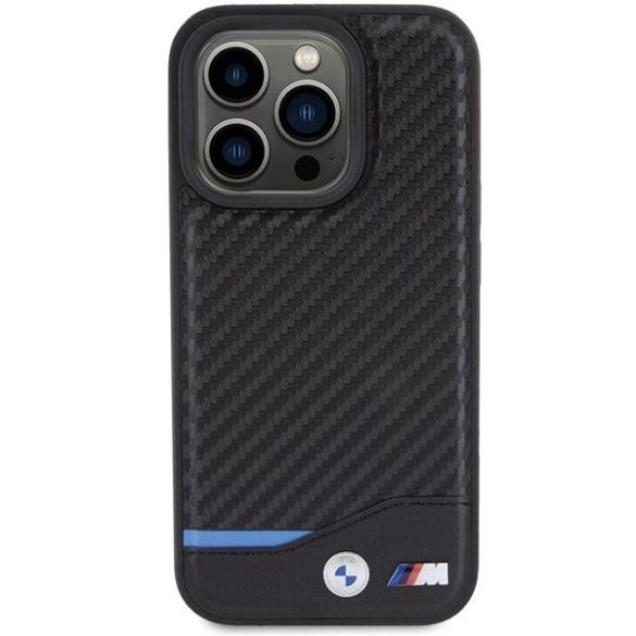 BMW BMHMP15L22NBCK iPhone 15 Pro 6.1" fekete bőr keménytok Carbon MagSafe bőr