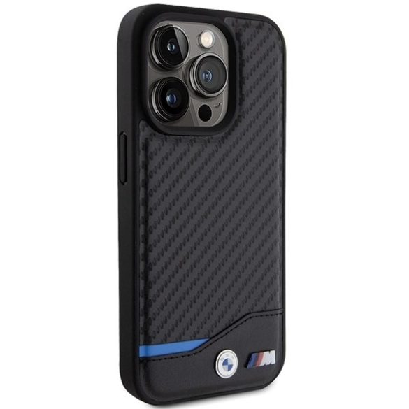 BMW BMHMP15L22NBCK iPhone 15 Pro 6.1" fekete bőr keménytok Carbon MagSafe bőr