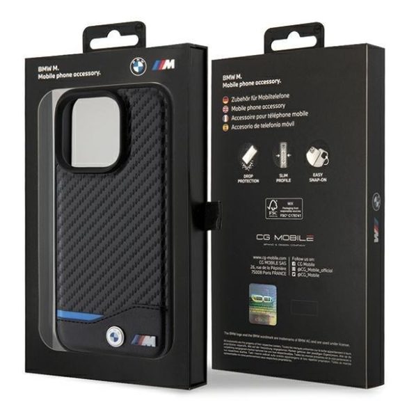 BMW BMHMP15L22NBCK iPhone 15 Pro 6.1" fekete bőr keménytok Carbon MagSafe bőr