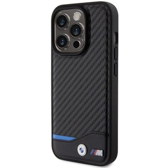 BMW BMHMP15X22NBCK iPhone 15 Pro Max 6.7" fekete bőr keménytok Carbon MagSafe bőr