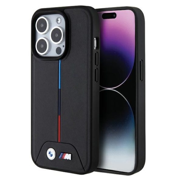 BMW BMHMP15L22PVTK iPhone 15 Pro 6.1" fekete keménytok steppelt trikolor MagSafe