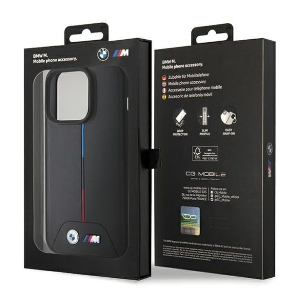 BMW BMHMP15L22PVTK iPhone 15 Pro 6.1" fekete keménytok steppelt trikolor MagSafe