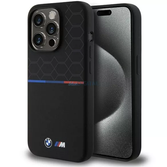 BMW BMHMP15L22SMPK iPhone 15 Pro 6.1" fekete keménytok M Szilikon minta MagSafe