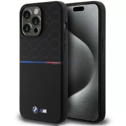   BMW BMHMP15X22SMPK iPhone 15 Pro Max 6.7" fekete keménytok M szilikon mintás MagSafe szilikon