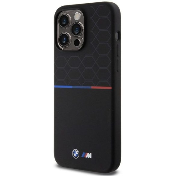 BMW BMHMP15X22SMPK iPhone 15 Pro Max 6.7" fekete keménytok M szilikon mintás MagSafe szilikon