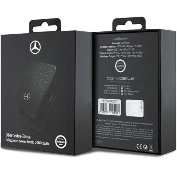 Mercedes Powerbank MEPB5KMESTK 15W 5000mAh fekete MagSafe 15W 5000mAh