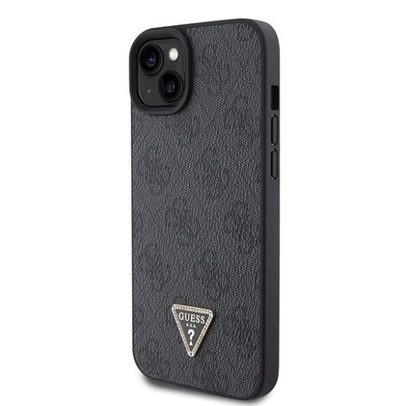 Guess GUHCP15SP4TDPK iPhone 15 / 14 / 13 6.1" fekete keménytok bőr 4G gyémánt háromszög