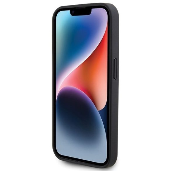 Guess GUHCP15XP4TDPK iPhone 15 Pro Max 6.7" fekete bőr 4G gyémánt háromszög keménytokban