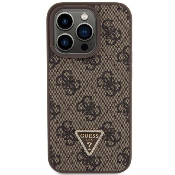 Guess GUHCP15XP4TDPW iPhone 15 Pro Max 6.7" barna keménytok bőr 4G háromszög Strass