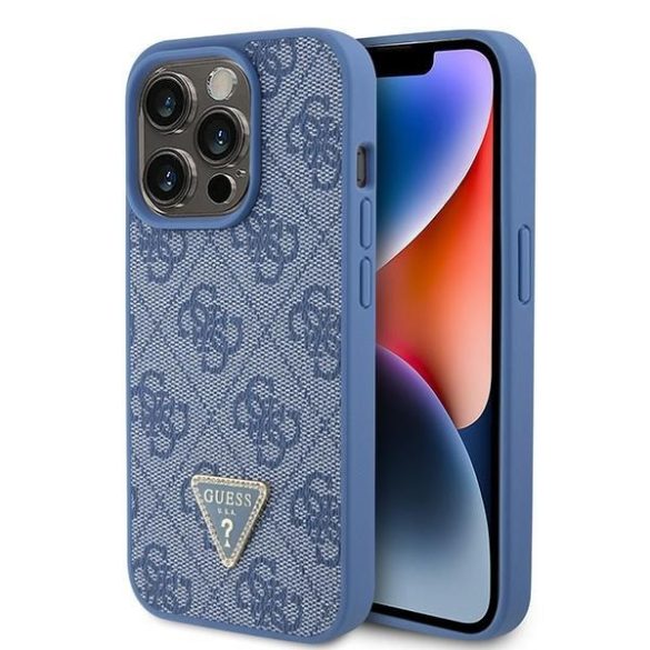 Guess GUHCP15LP4TDPB iPhone 15 Pro 6.1" kék keménytok bőr 4G háromszög Strass