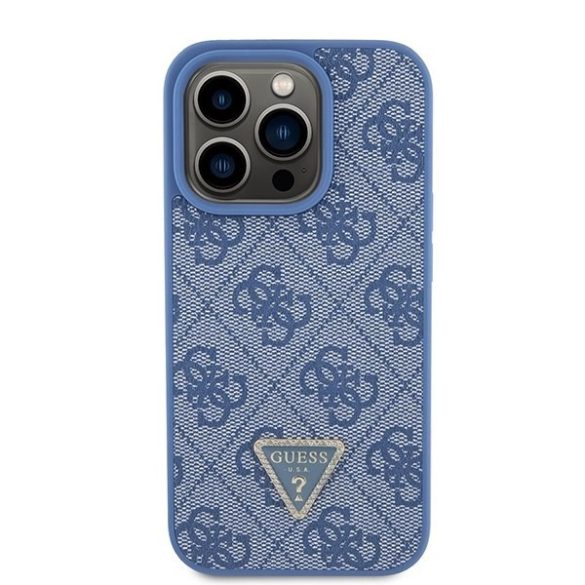 Guess GUHCP15LP4TDPB iPhone 15 Pro 6.1" kék keménytok bőr 4G háromszög Strass