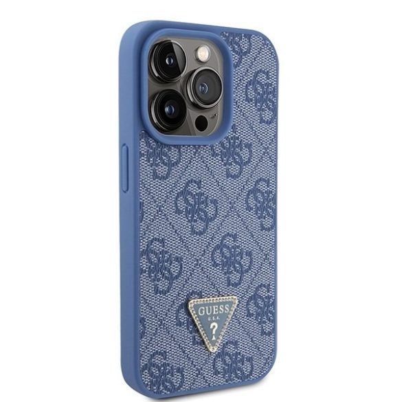 Guess GUHCP15LP4TDPB iPhone 15 Pro 6.1" kék keménytok bőr 4G háromszög Strass