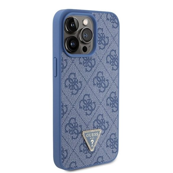 Guess GUHCP15XP4TDPB iPhone 15 Pro Max 6.7" kék keménytok bőr 4G háromszög Strass