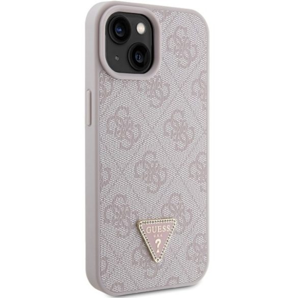 Guess GUHCP15SP4TDPP iPhone 15 / 14 / 13 6.1" rózsaszín keménytok bőr 4G háromszög strasszos
