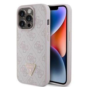 Guess GUHCP15LP4TDPP iPhone 15 Pro 6.1" rózsaszín keménytok bőr 4G háromszög Strass