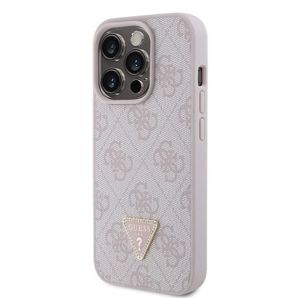 Guess GUHCP15LP4TDPP iPhone 15 Pro 6.1" rózsaszín keménytok bőr 4G háromszög Strass