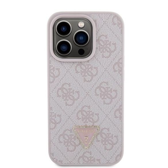 Guess GUHCP15LP4TDPP iPhone 15 Pro 6.1" rózsaszín keménytok bőr 4G háromszög Strass