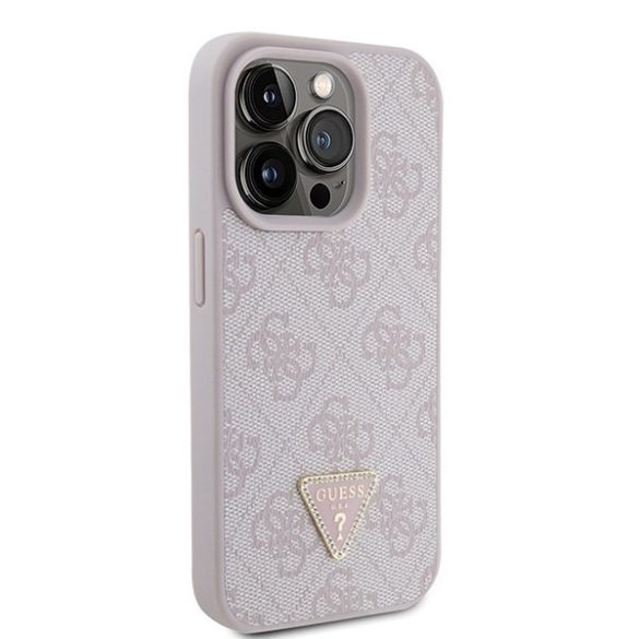 Guess GUHCP15LP4TDPP iPhone 15 Pro 6.1" rózsaszín keménytok bőr 4G háromszög Strass