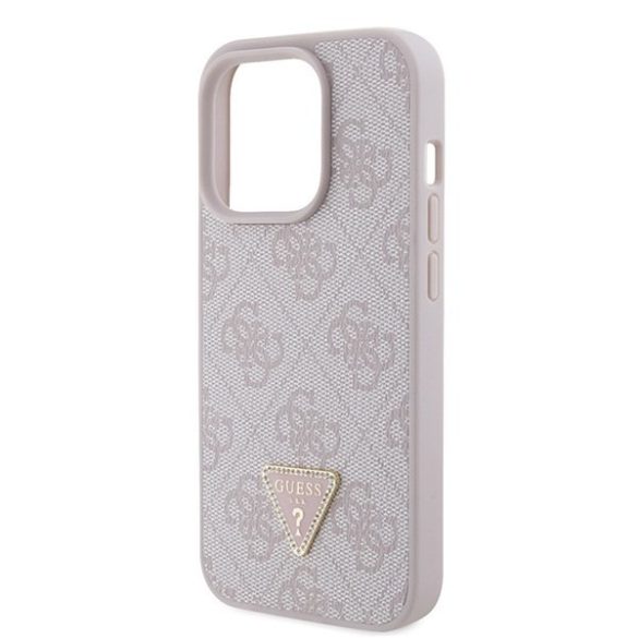 Guess GUHCP15LP4TDPP iPhone 15 Pro 6.1" rózsaszín keménytok bőr 4G háromszög Strass