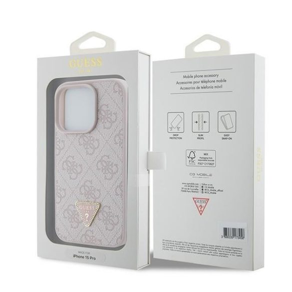 Guess GUHCP15LP4TDPP iPhone 15 Pro 6.1" rózsaszín keménytok bőr 4G háromszög Strass