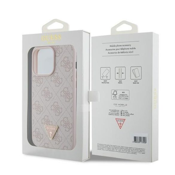 Guess GUHCP15XP4TDPP iPhone 15 Pro Max 6.7" rózsaszín keménytok bőr 4G Diamond Triangle
