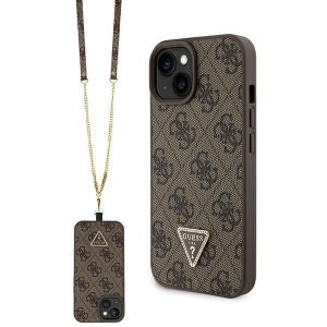 Guess GUHCP15MP4TDSCPW iPhone 15 Plus / 14 Plus 6.7" barna keménytok kereszttartó fém logó