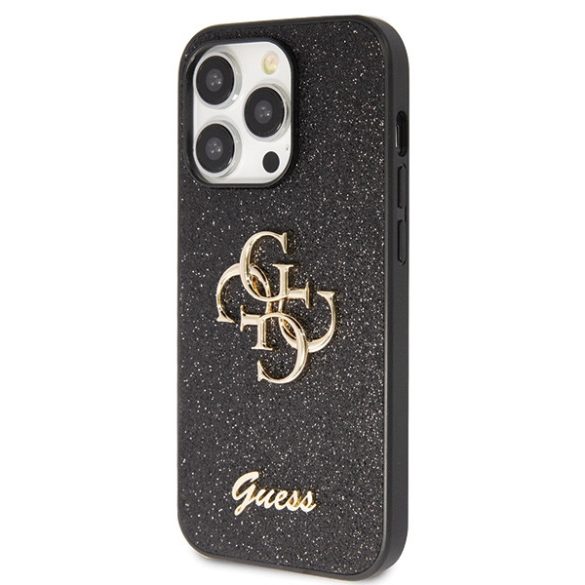 Guess GUHCP14LHG4SGK iPhone 14 Pro 6.1" fekete/barna keménytok  Glitter Script Big 4G