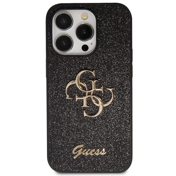 Guess GUHCP14LHG4SGK iPhone 14 Pro 6.1" fekete/barna keménytok  Glitter Script Big 4G