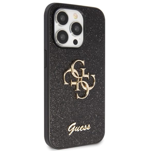 Guess GUHCP14LHG4SGK iPhone 14 Pro 6.1" fekete/barna keménytok  Glitter Script Big 4G