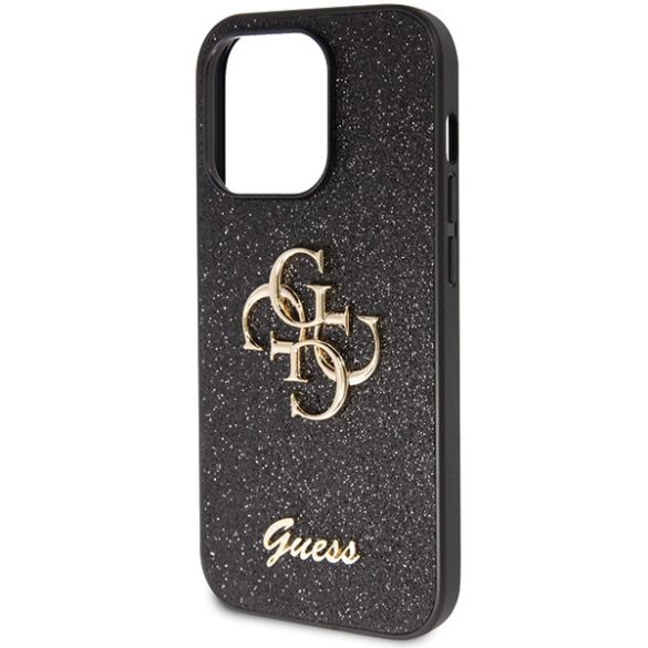 Guess GUHCP14LHG4SGK iPhone 14 Pro 6.1" fekete/barna keménytok  Glitter Script Big 4G